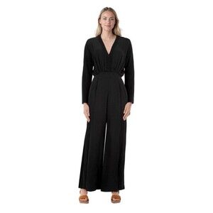 EMILIA WICKSTEAD BLACK WIDE LEG JUMPSUIT V-NECK LONG SLEEVE US 8 VISCOSE BLEND